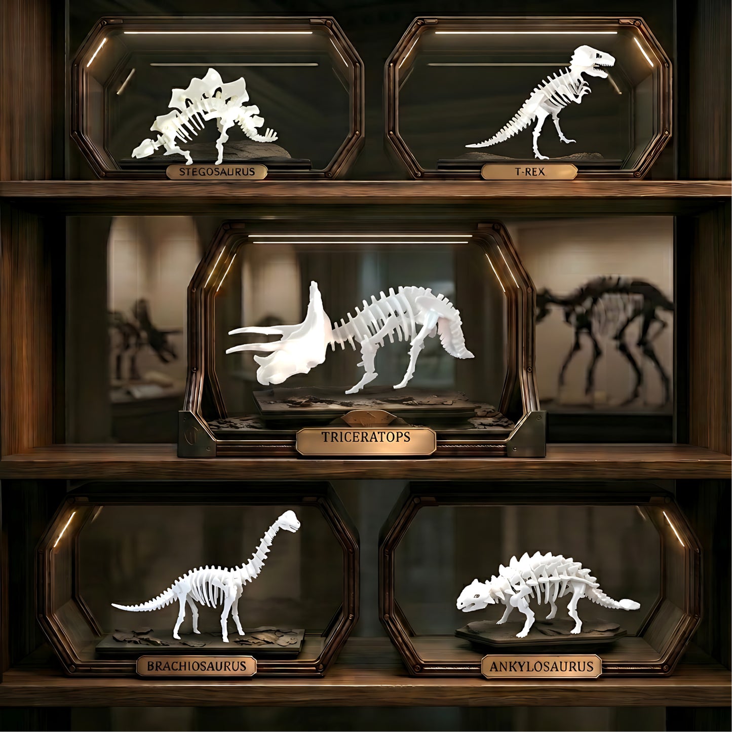 Triceratops 3D flat pack puzzle kit, full collection showcase, dinosaur dragon helicopter and fly models