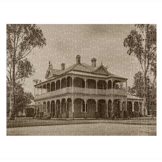 Australian heritage building jigsaw puzzle laid flat, sepia tone, 300 pieces, Puzzles Me AU