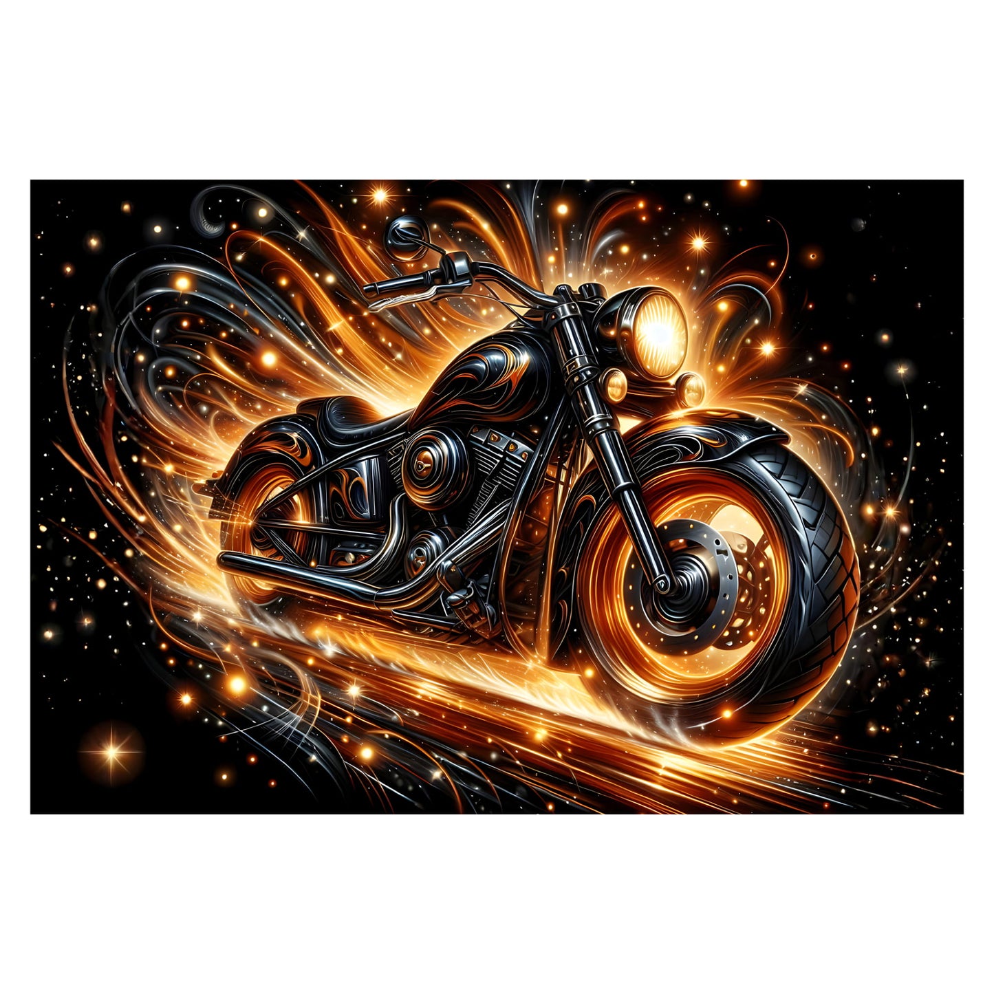 Chopper motorcycle digital artwork reference image, wooden jigsaw puzzle, 300 pieces, matte finish