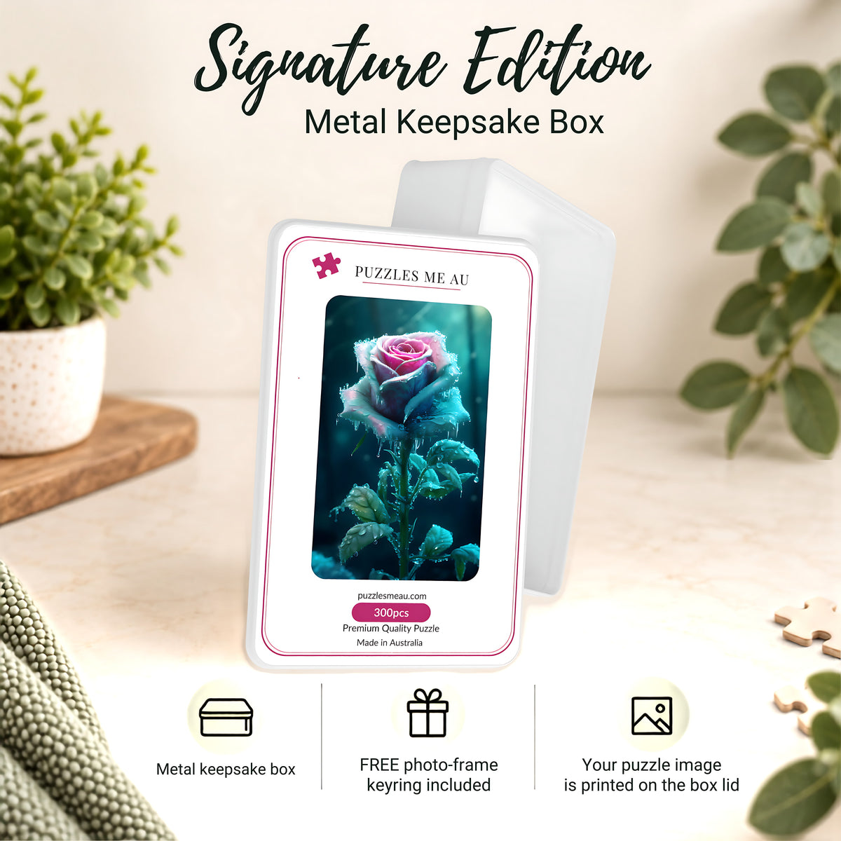 Gothic Frozen Rose jigsaw puzzle - Signature Edition metal keepsake box with free photo-frame keyring - gift ready - Puzzles Me AU