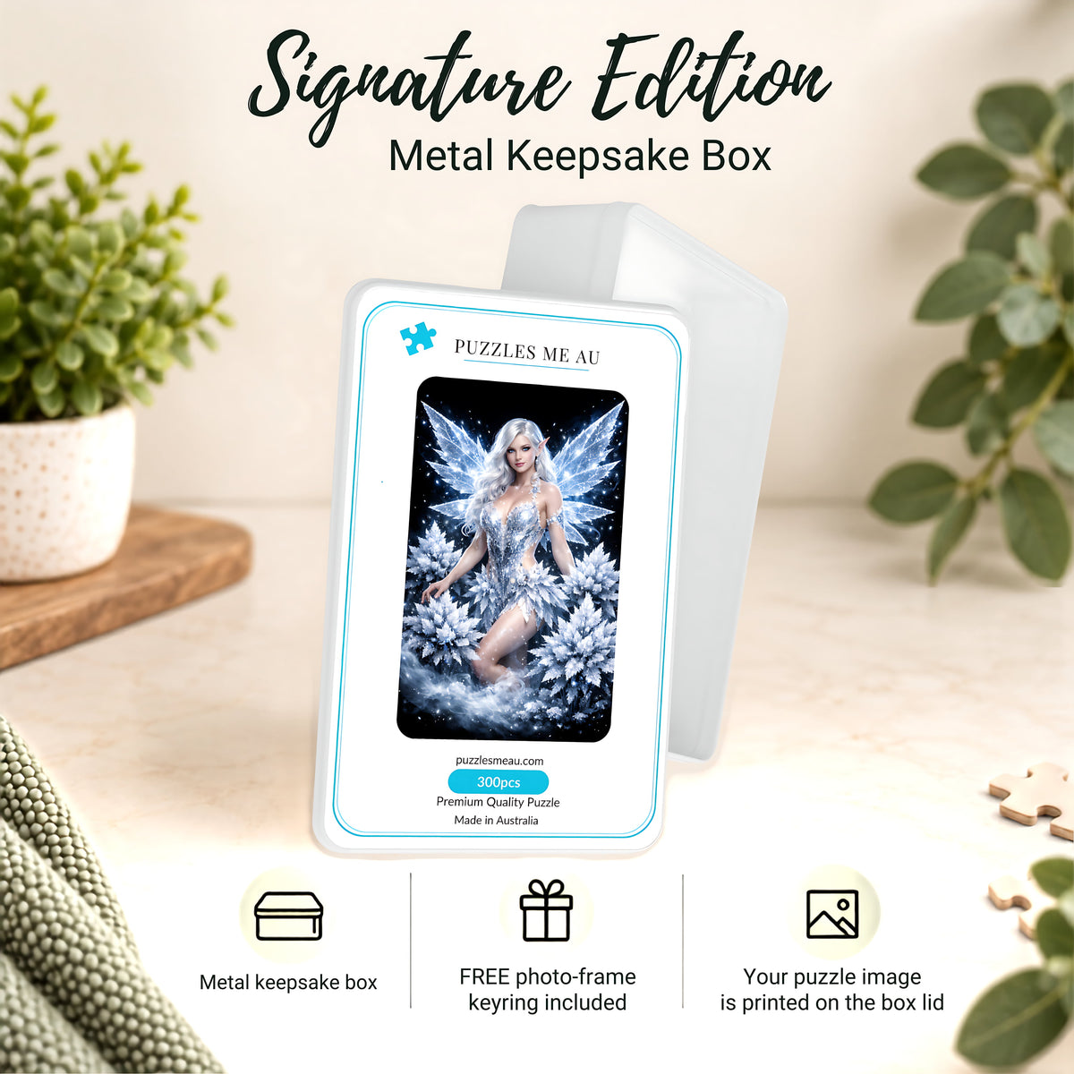 Signature Edition metal keepsake box for Magical Frost Fairy jigsaw puzzle, fantasy theme, Puzzles Me AU