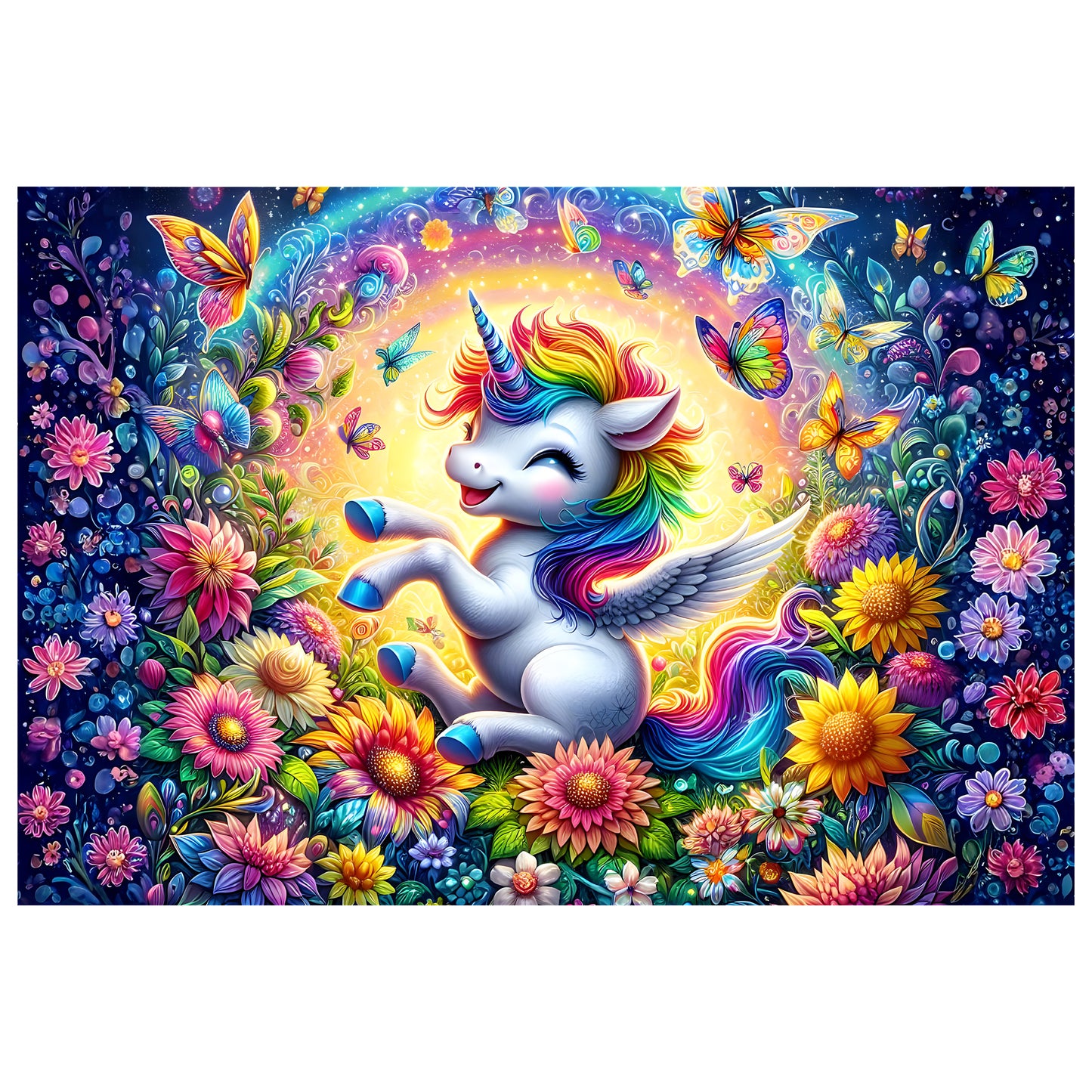 Rainbow Unicorn Garden watercolour artwork print