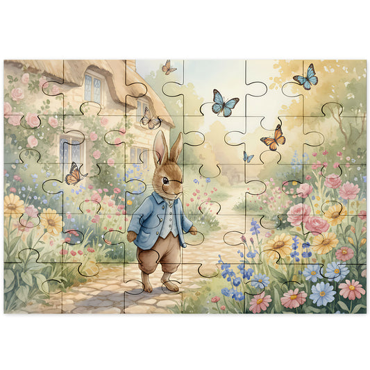 Peter Rabbit Garden Wooden Puzzle completed flat lay - 30 pieces