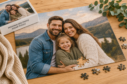 Personalised photo jigsaw puzzle made from a clear family photograph