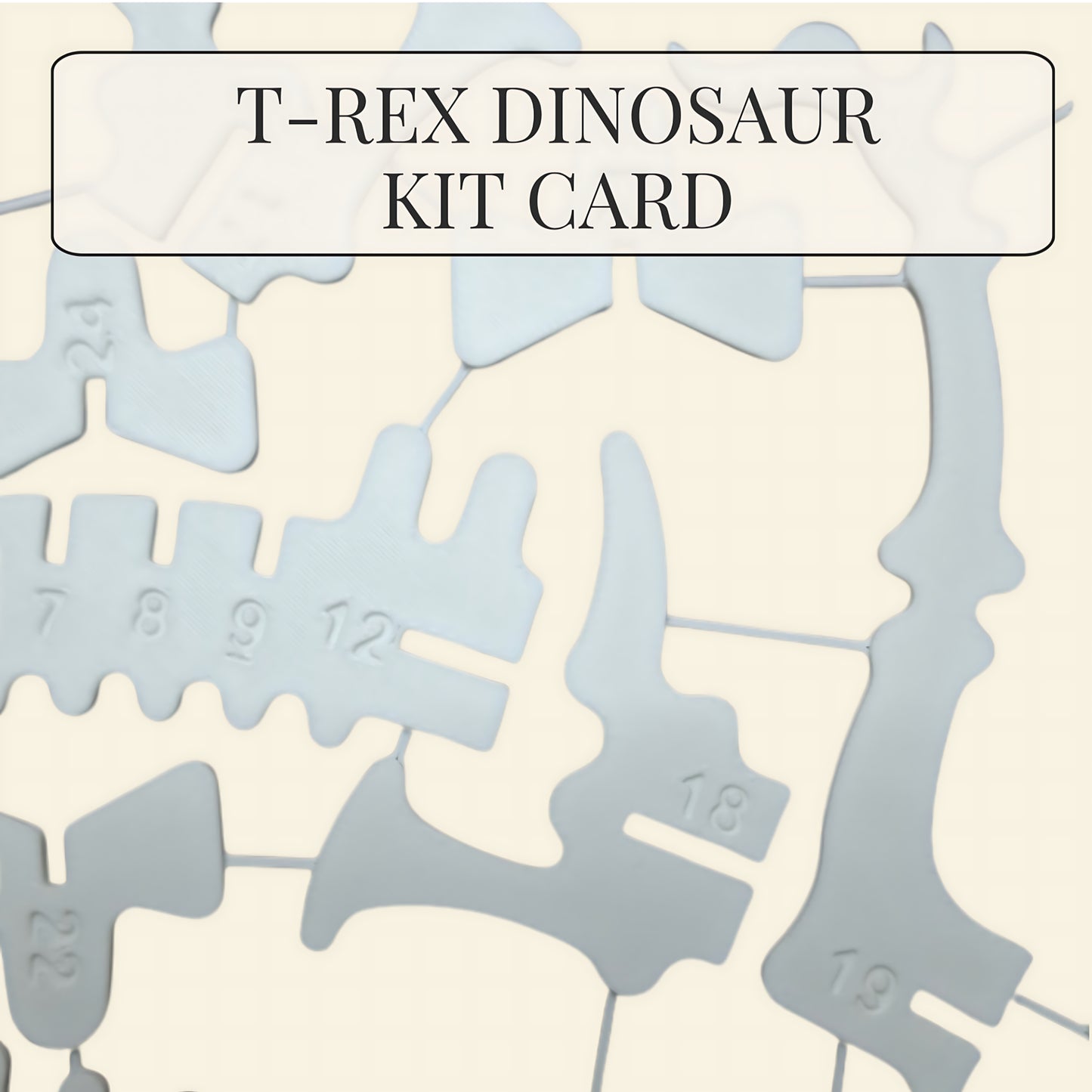 T-Rex 3D flat pack puzzle kit card with 29 numbered interlocking dinosaur skeleton pieces