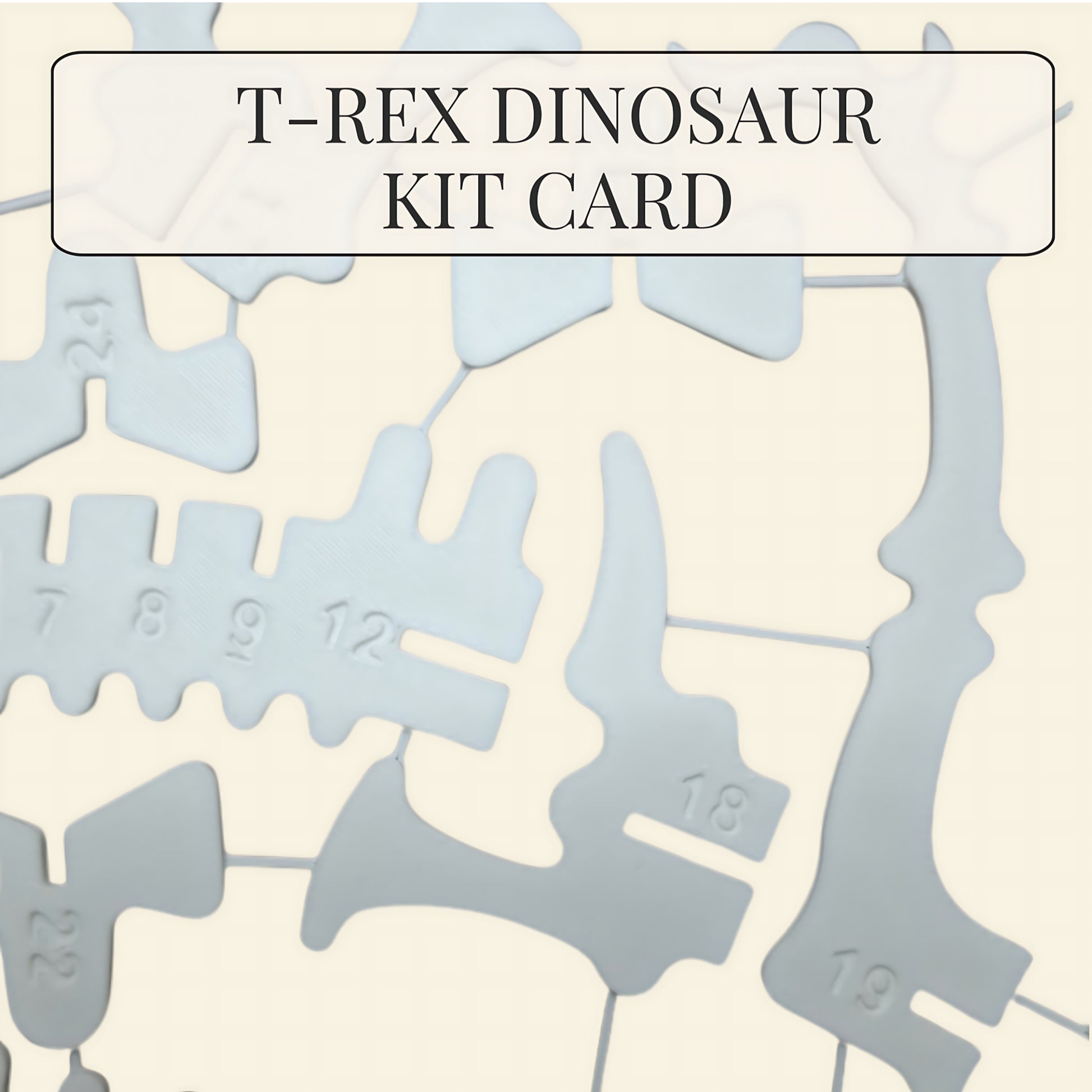 T-Rex 3D flat pack puzzle kit card with 29 numbered interlocking dinosaur skeleton pieces