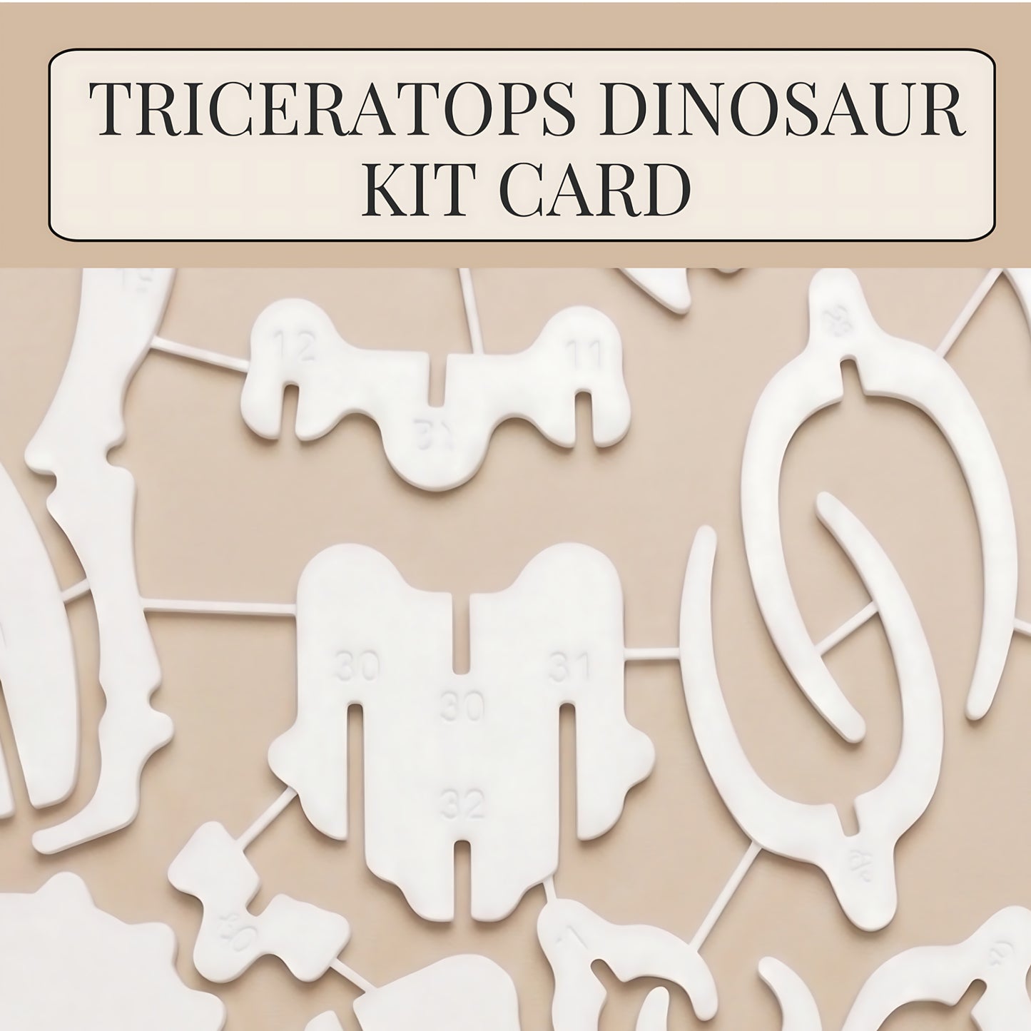 Triceratops 3D flat pack puzzle kit, numbered interlocking parts detail, precision matte finish