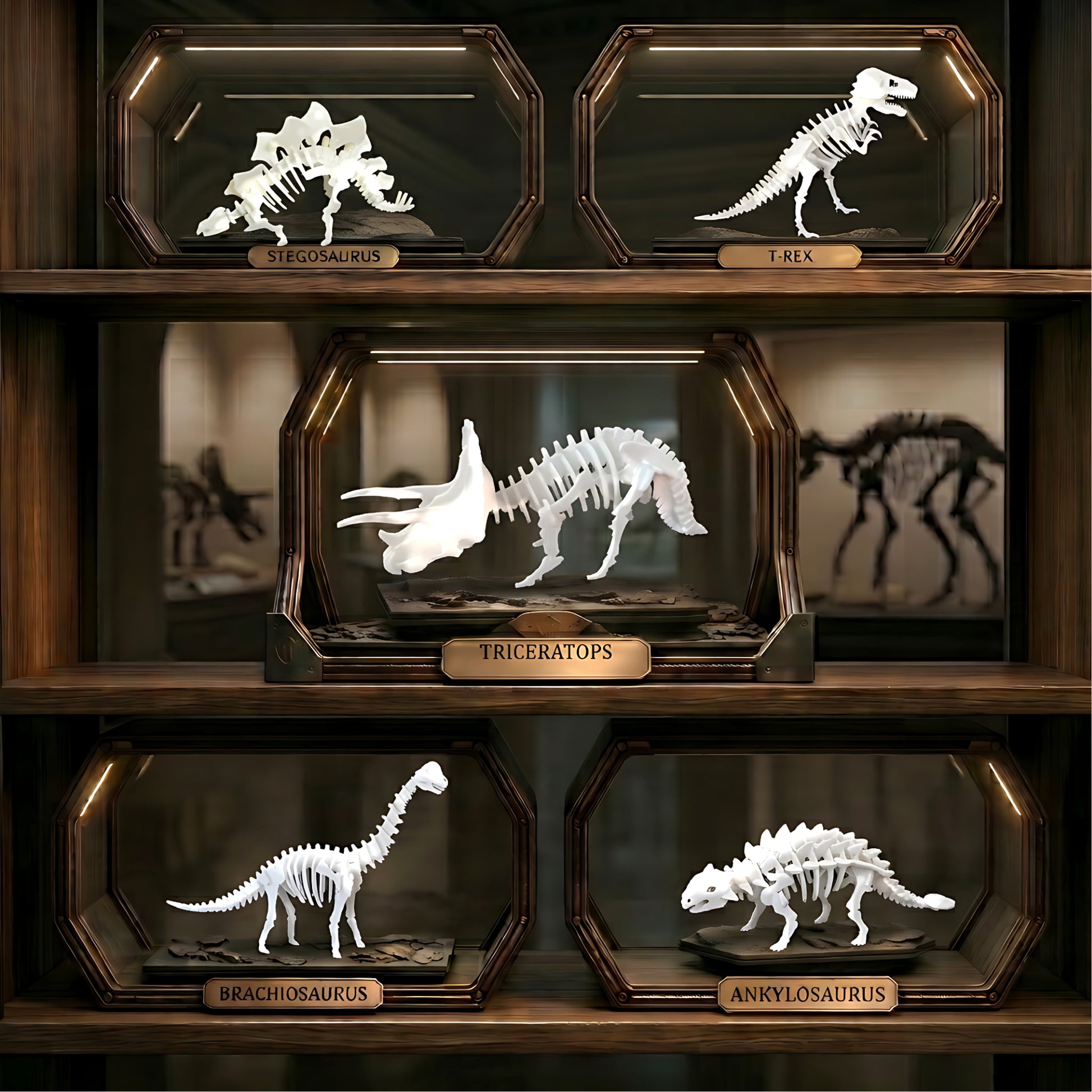 Triceratops 3D flat pack puzzle kit, full collection showcase, dinosaur dragon helicopter and fly models