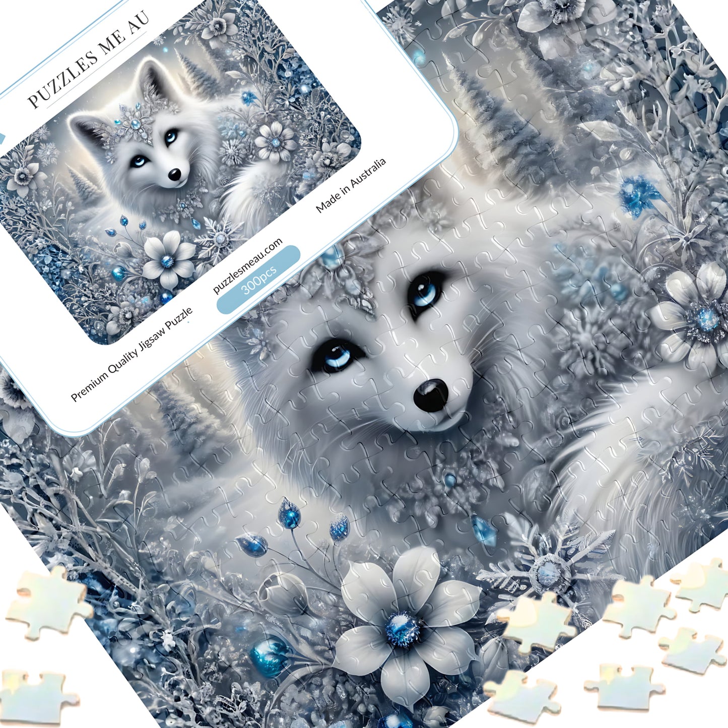 Arctic Fox Winter Fantasy 300-piece jigsaw puzzle with Signature Edition metal keepsake box