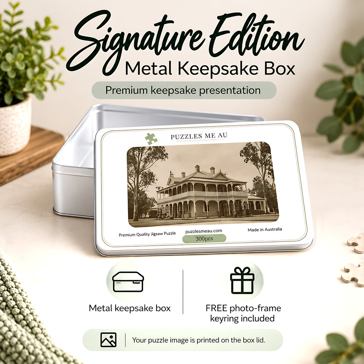 Heritage Station Homestead jigsaw puzzle Signature Edition metal keepsake box by Puzzles Me AU