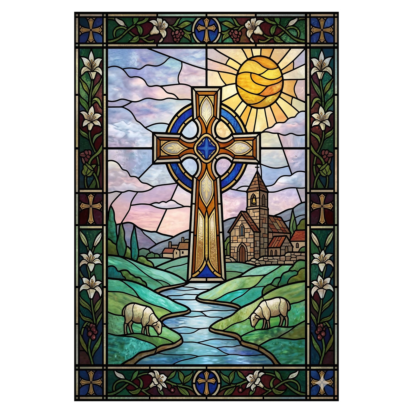 Celtic cross stained glass artwork - reference image printed on premium matte photo paper - Puzzles Me AU