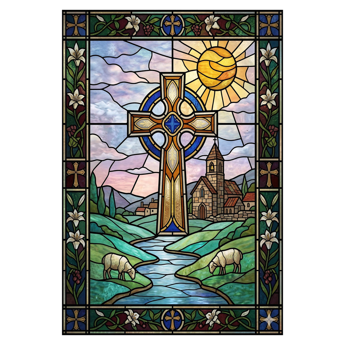 Celtic cross stained glass artwork - reference image printed on premium matte photo paper - Puzzles Me AU