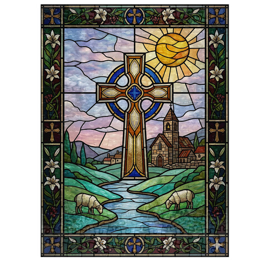 Celtic cross stained glass jigsaw puzzle 252 pieces - completed size 26 x 39 cm - handmade in Queensland Australia