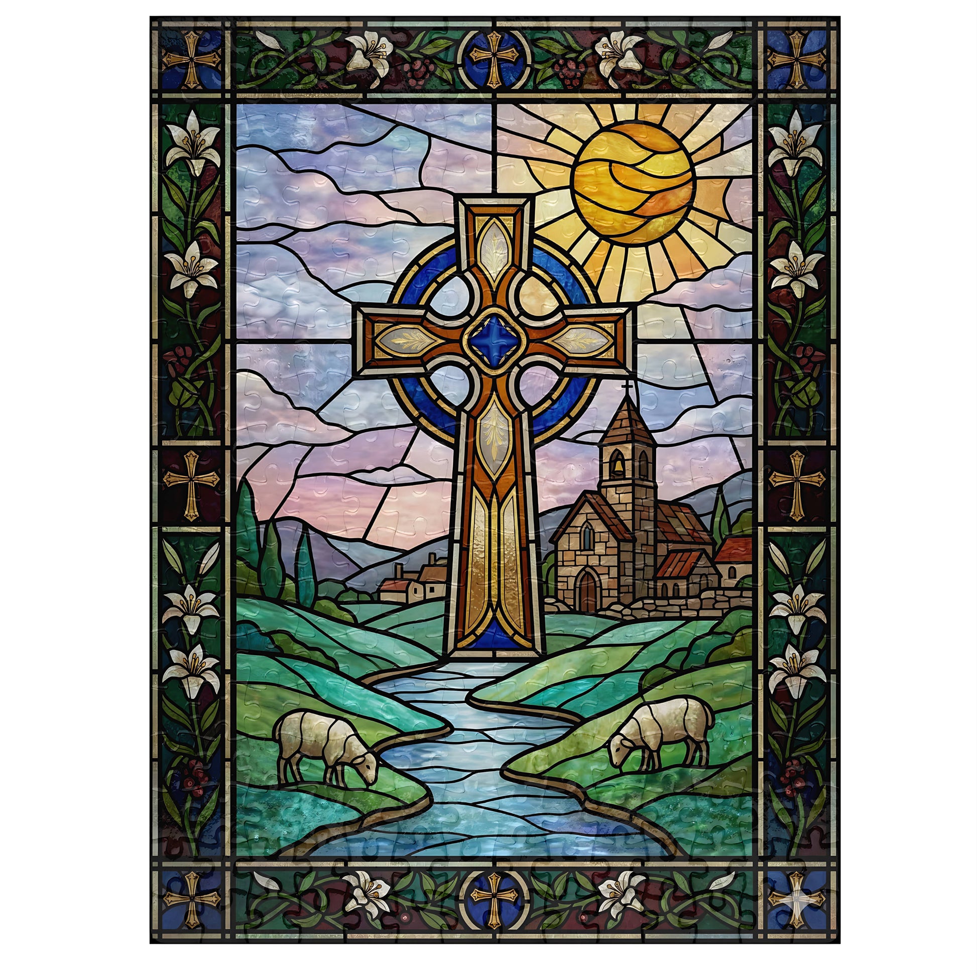 Celtic cross stained glass - magnetic puzzle 126 pieces - handmade in Queensland Australia