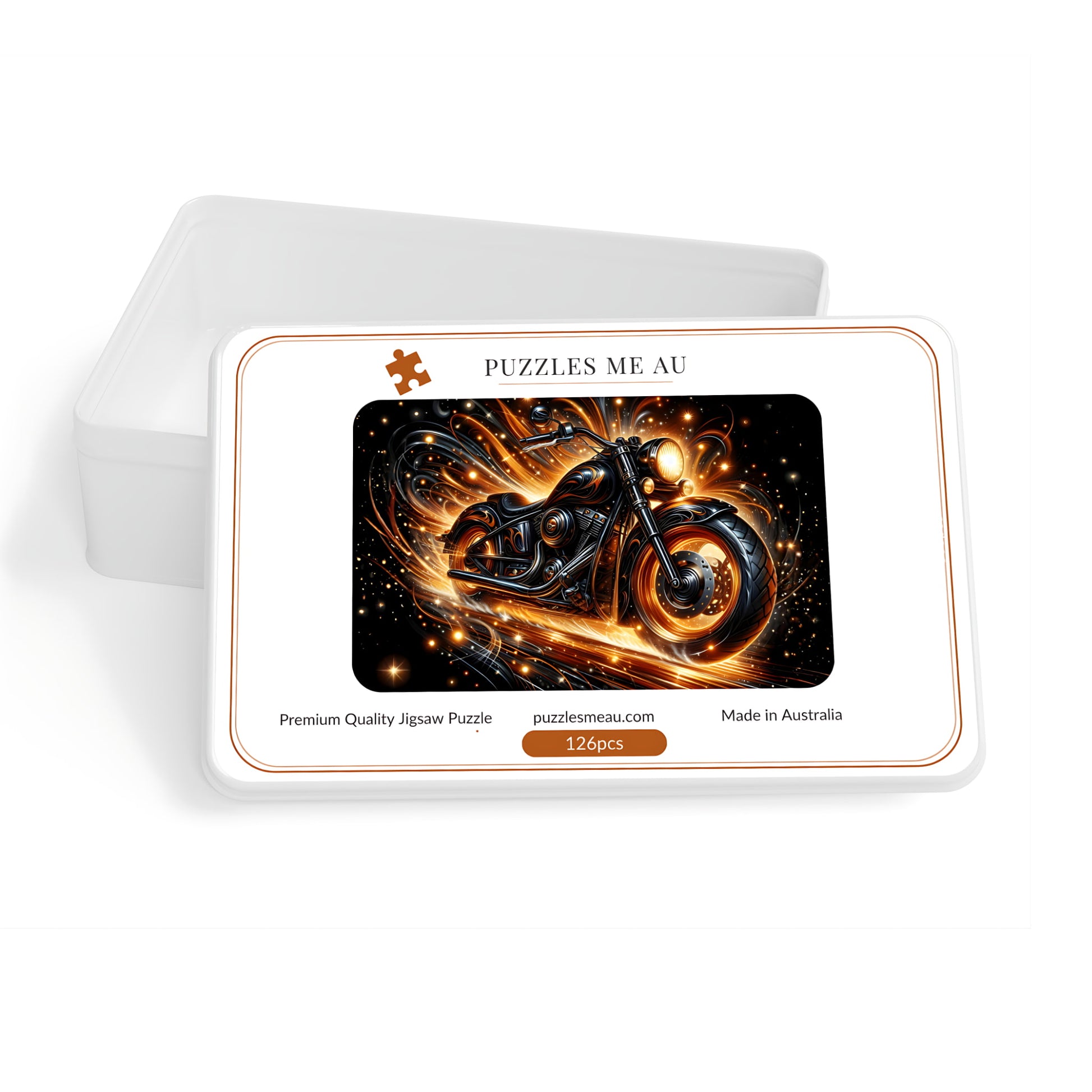 Chopper motorcycle puzzle box packaging, wooden jigsaw puzzle, 300 pieces, matte finish