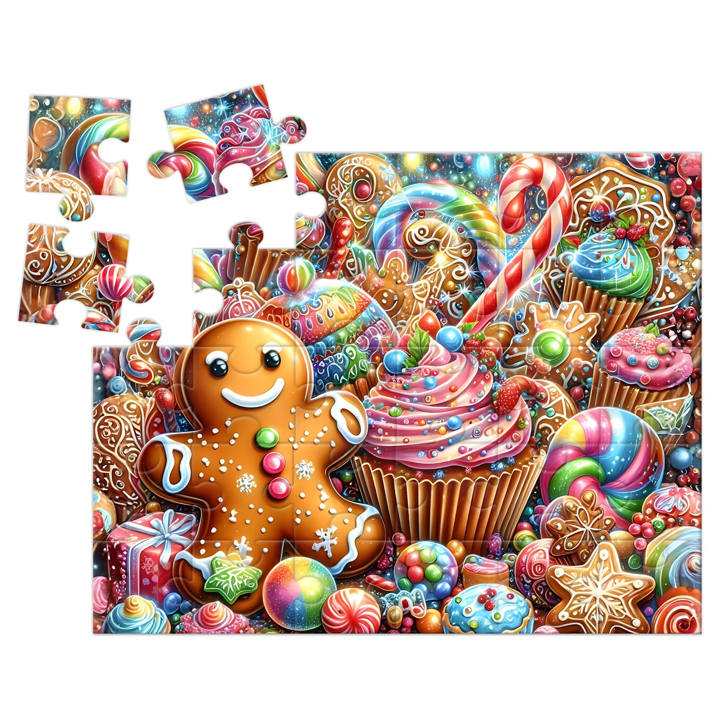 Christmas candy gingerbread wooden puzzle piece detail, 30 pieces, gloss finish