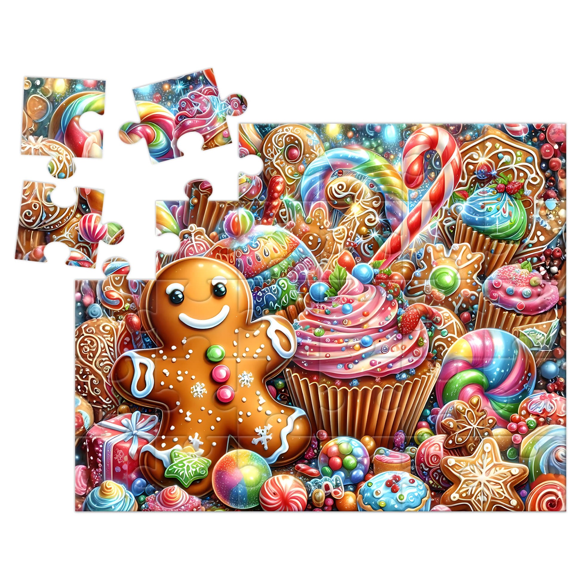 Christmas candy gingerbread wooden puzzle piece detail, 30 pieces, gloss finish