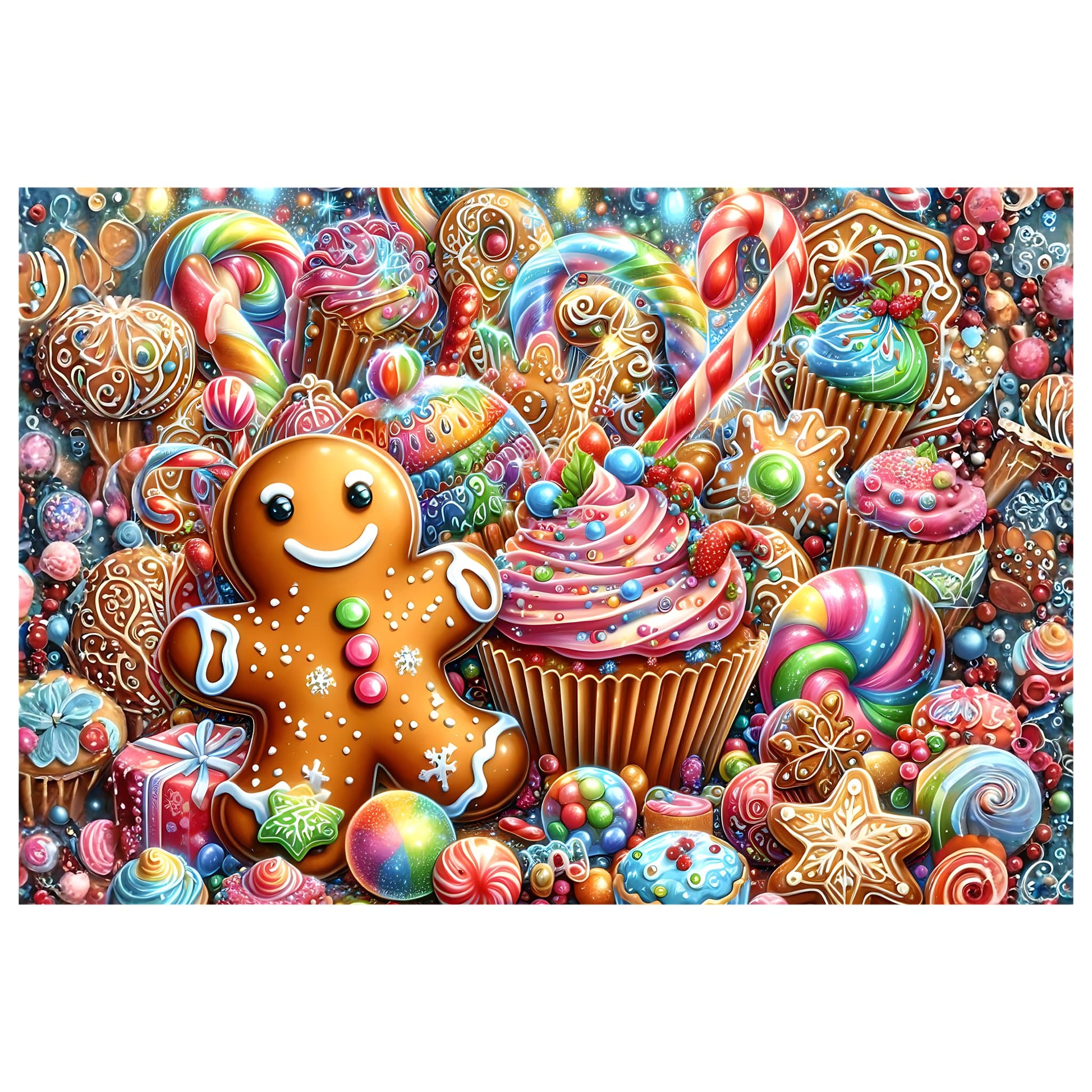 Christmas candy and gingerbread artwork reference image, wooden puzzle, 30 pieces, gloss finish