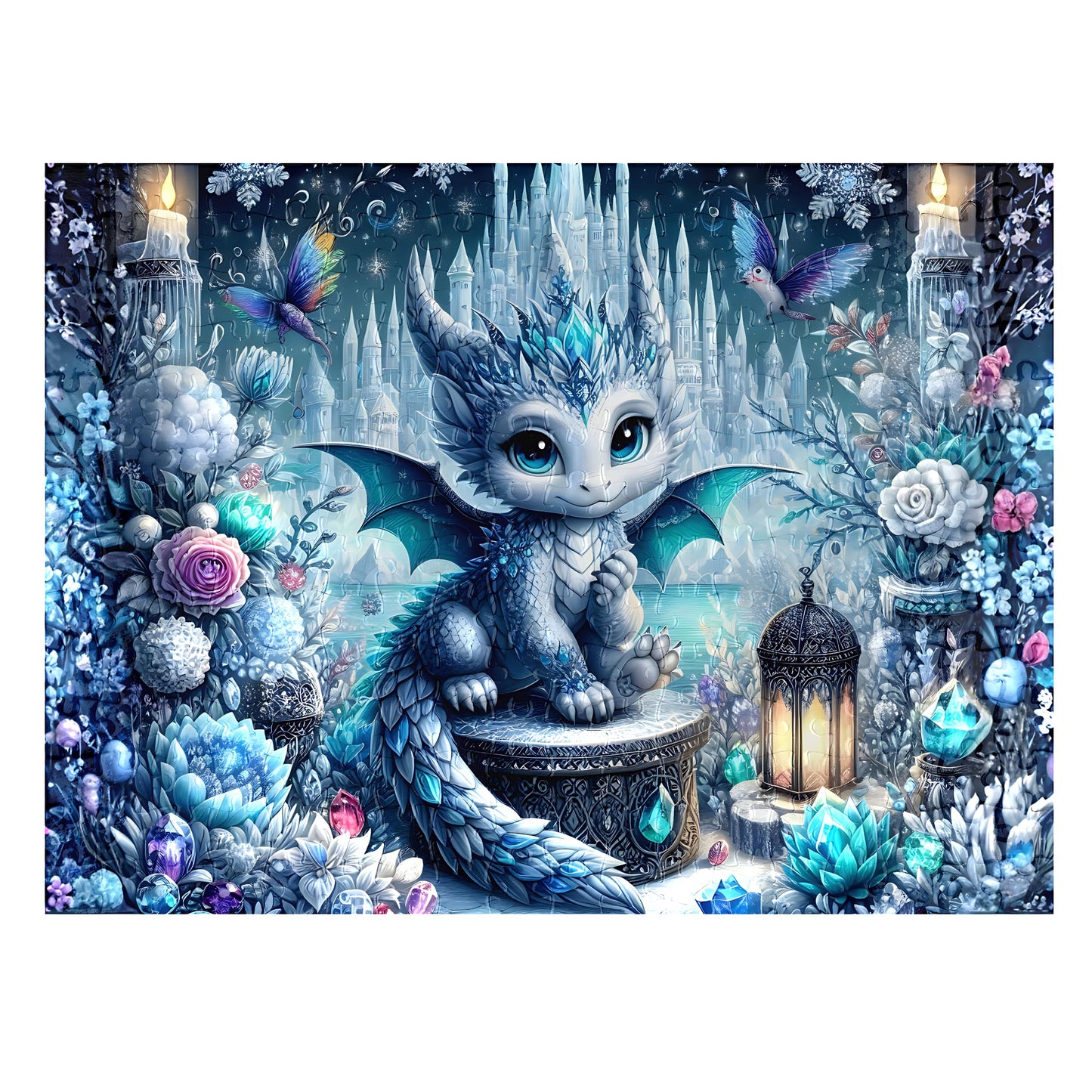 Crystal Dragon Fantasy 98-piece jigsaw puzzle assembled with colourful crystal dragon artwork