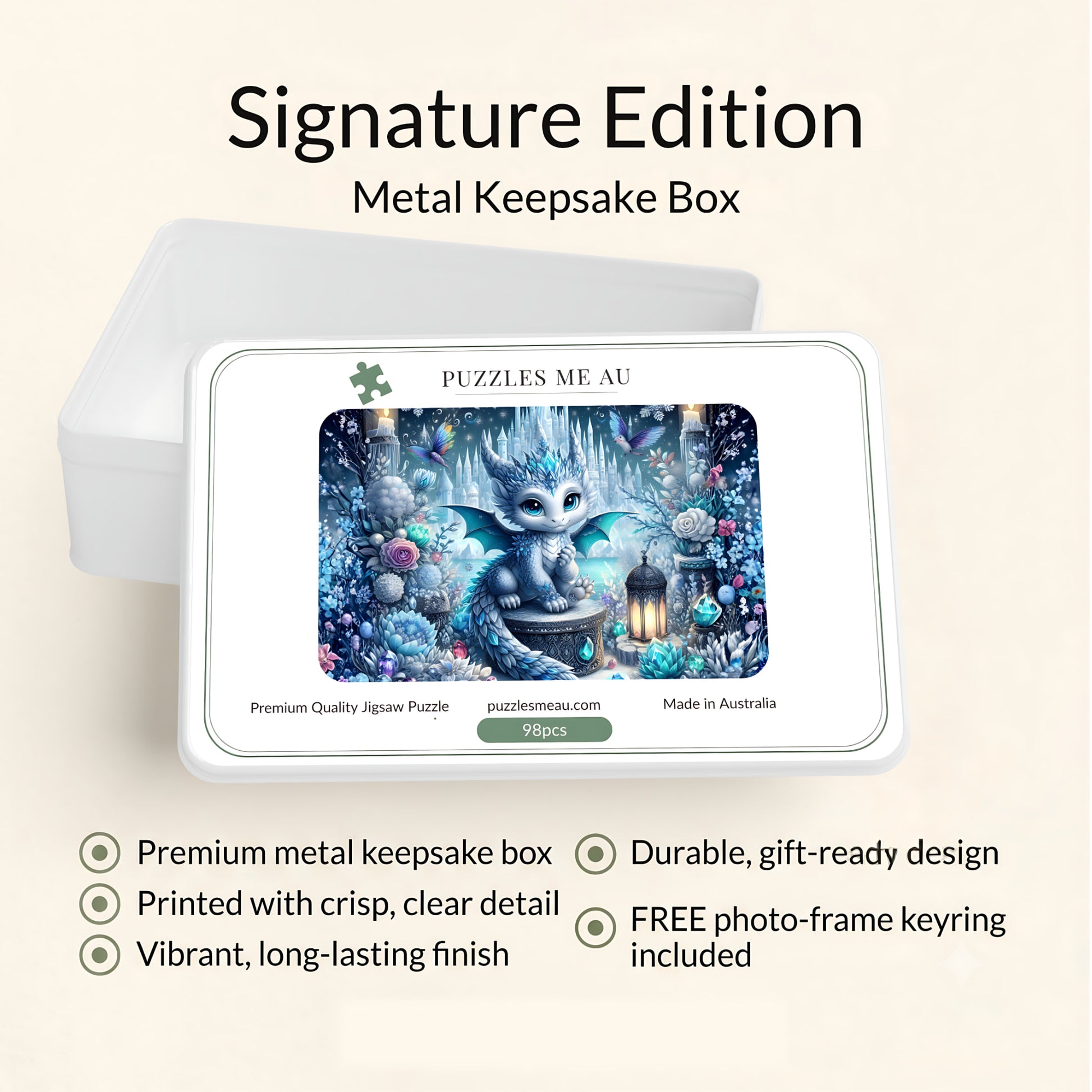Crystal Dragon Fantasy 98-piece jigsaw puzzle with Signature Edition metal keepsake box