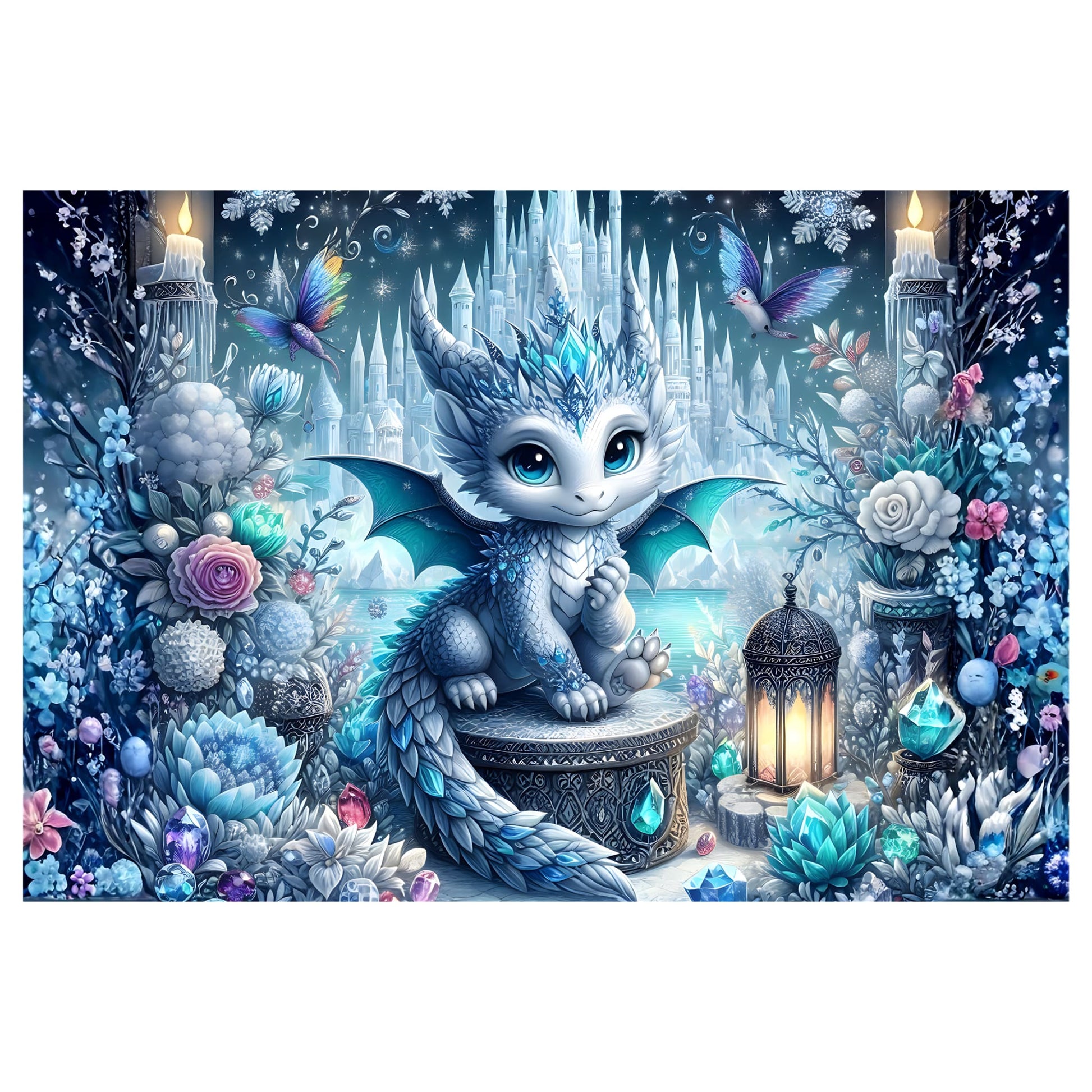Crystal Dragon Fantasy puzzle artwork with colourful crystal dragon and glowing gemstones