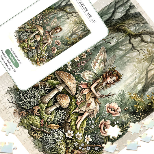 Forest Fairy 300-piece jigsaw puzzle with standard-size pieces, woodland fairy, mushrooms and wildflowers