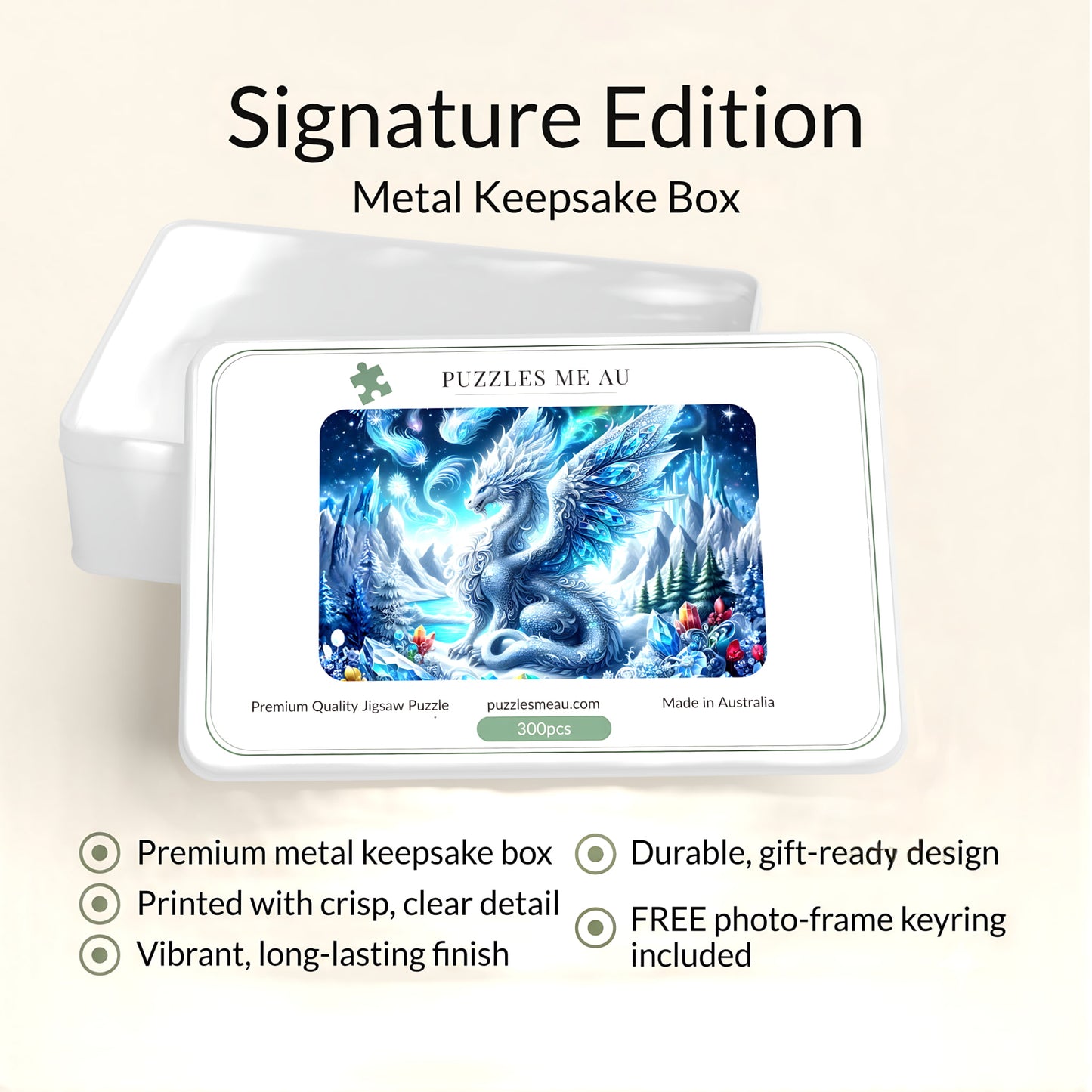 Ice Crystal Dragon 300-piece jigsaw puzzle with Signature Edition metal keepsake box