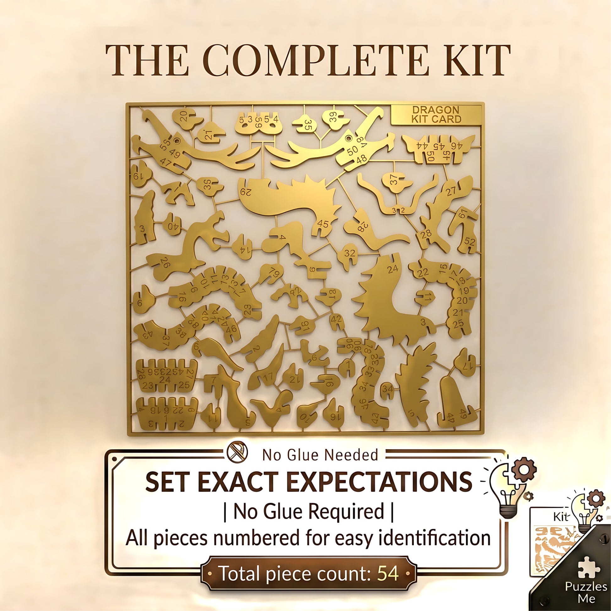 Imperial Dragon 3D flat pack puzzle kit complete 54-piece no-glue interlocking kit