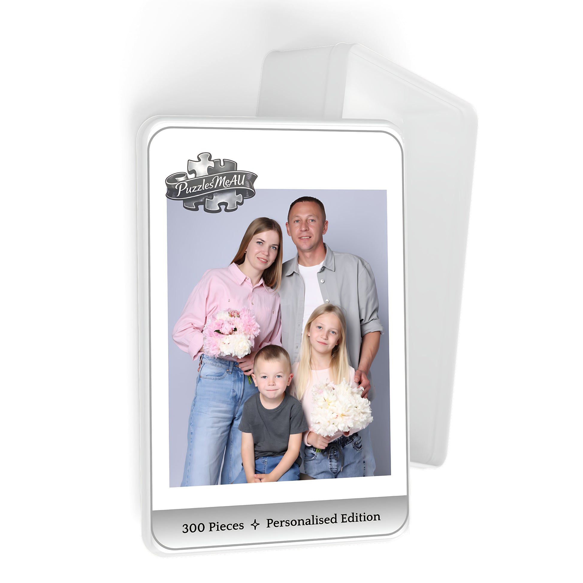 Personalised puzzle in signature gift box showing family photo print, 300 pieces, Puzzles Me AU