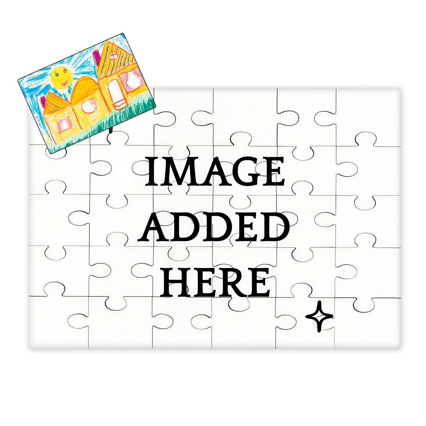 Blank 30 piece personalised wooden puzzle with child's drawing reference card showing how your artwork is printed - made to order in Queensland Australia