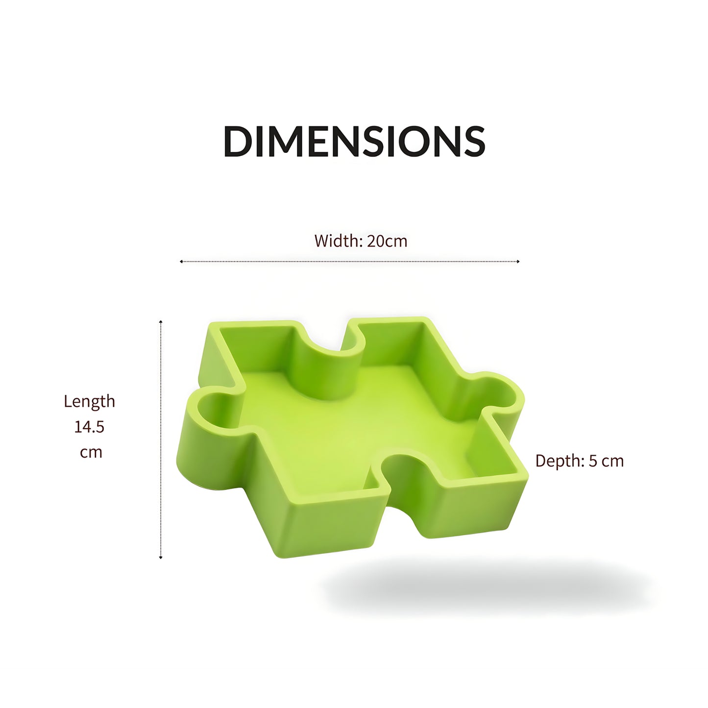 Puzzle organiser tray dimensions - width 20cm, length 14.5cm, depth 5cm - shown in apple green by Puzzles Me AU