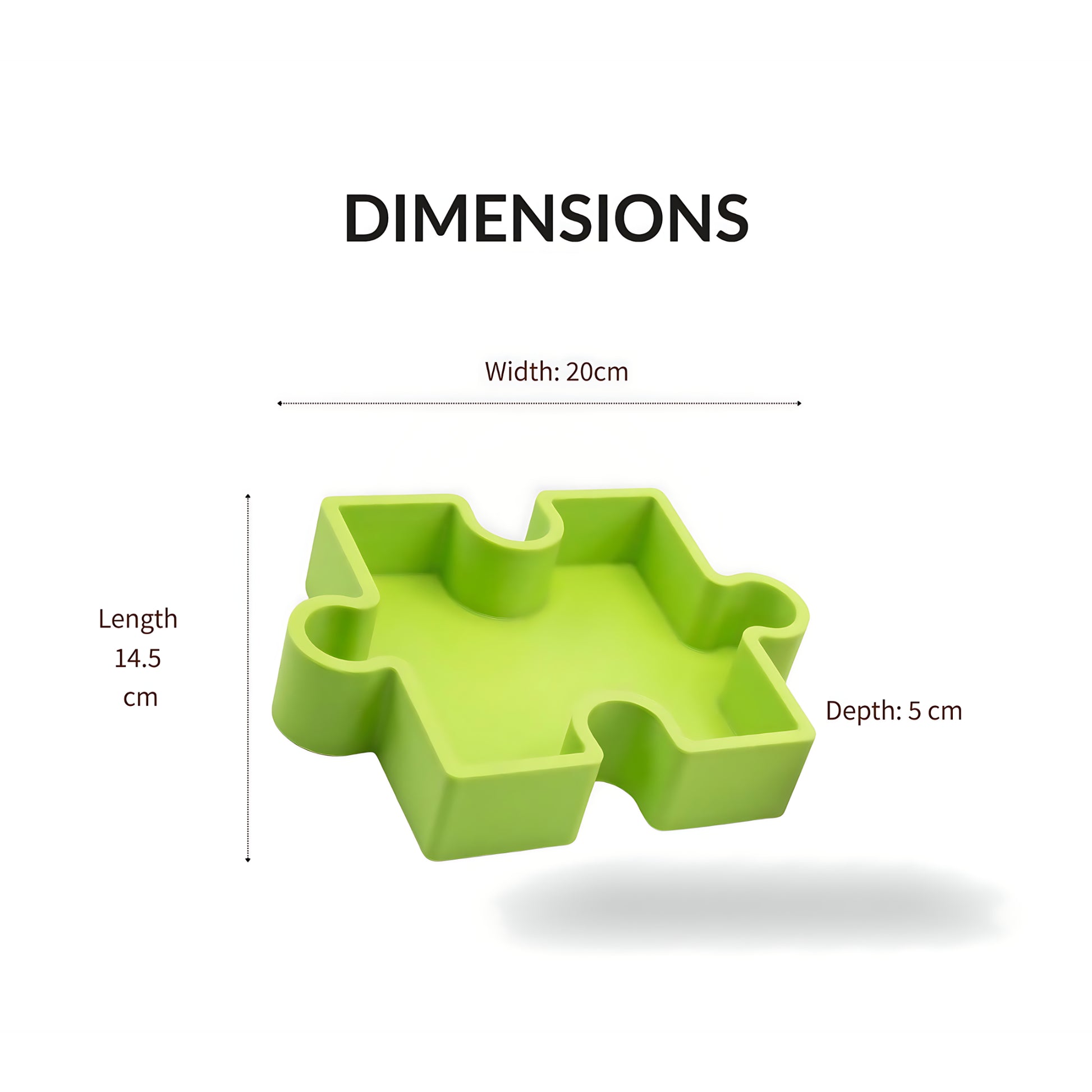 Puzzle organiser tray dimensions - width 20cm, length 14.5cm, depth 5cm - shown in apple green by Puzzles Me AU