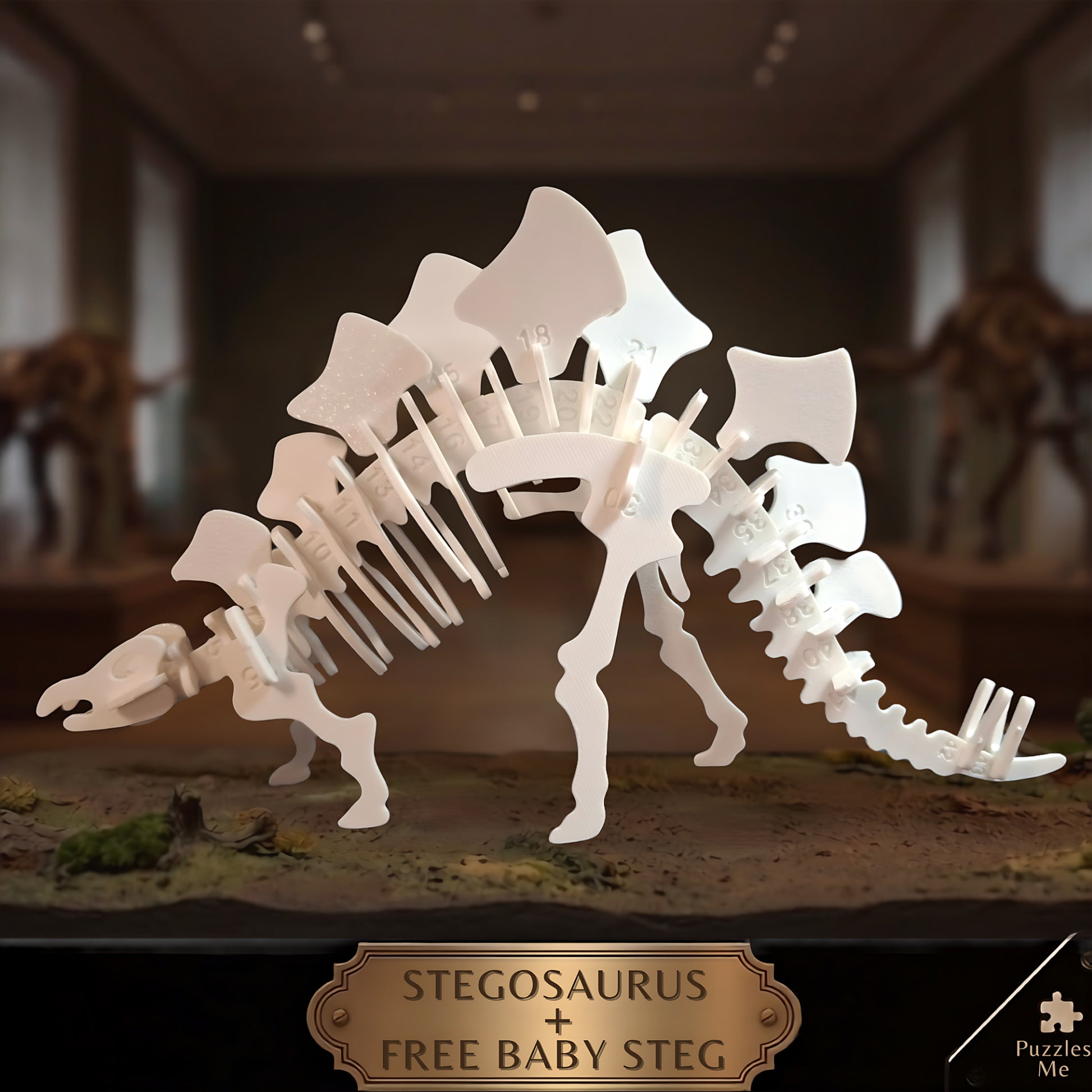 Stegosaurus 3D puzzle kit assembled dinosaur skeleton model with free baby Stegosaurus display