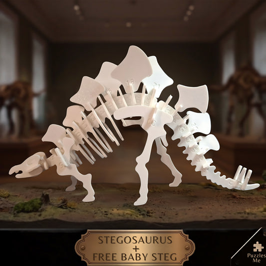 Stegosaurus 3D puzzle kit assembled dinosaur skeleton model with free baby Stegosaurus display