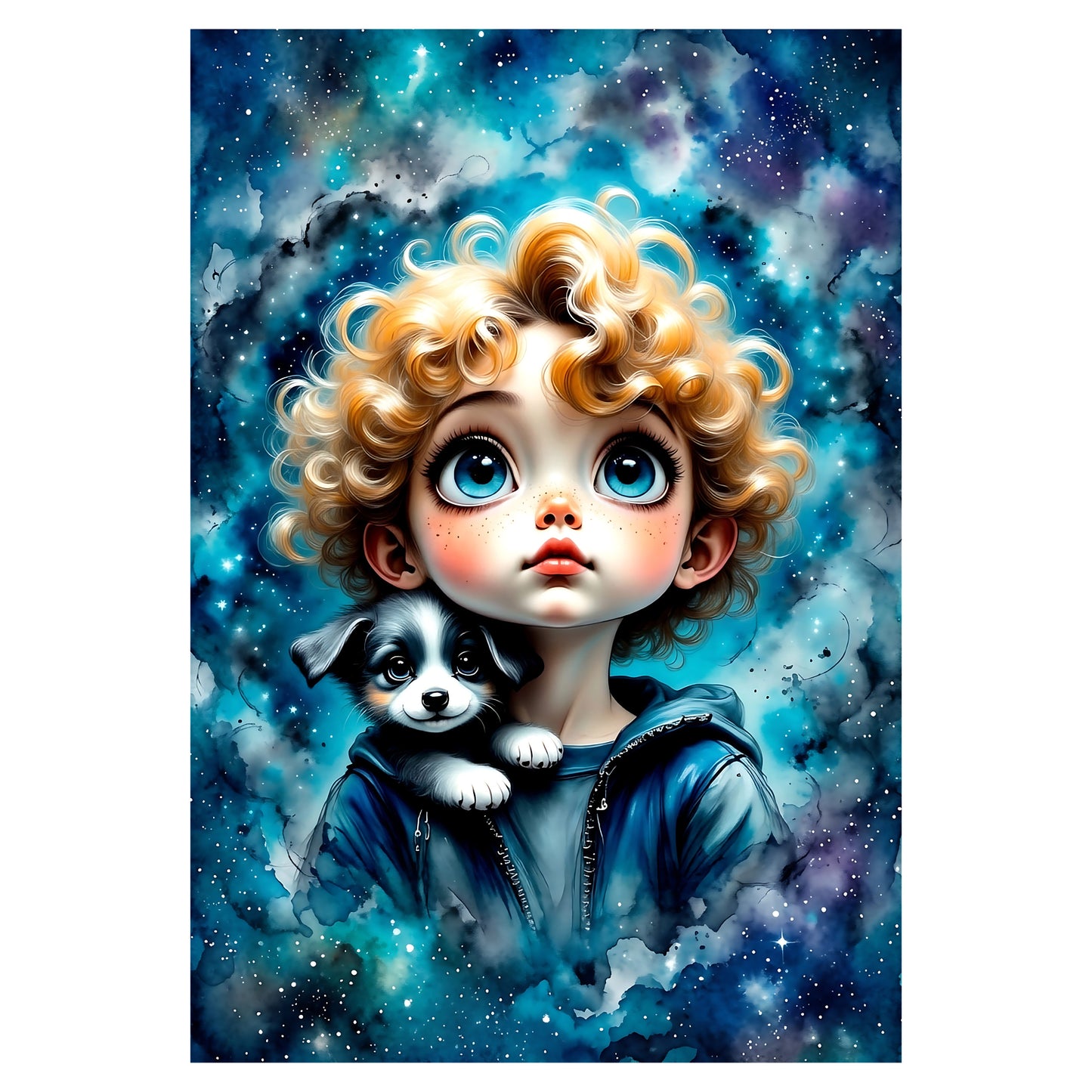 Whimsical boy with puppy fantasy watercolour illustration jigsaw puzzle artwork