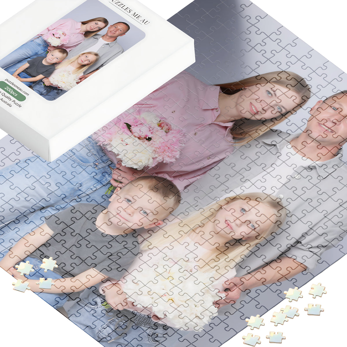 Custom photo puzzle 200 pieces with personalised family portrait, Puzzles Me AU