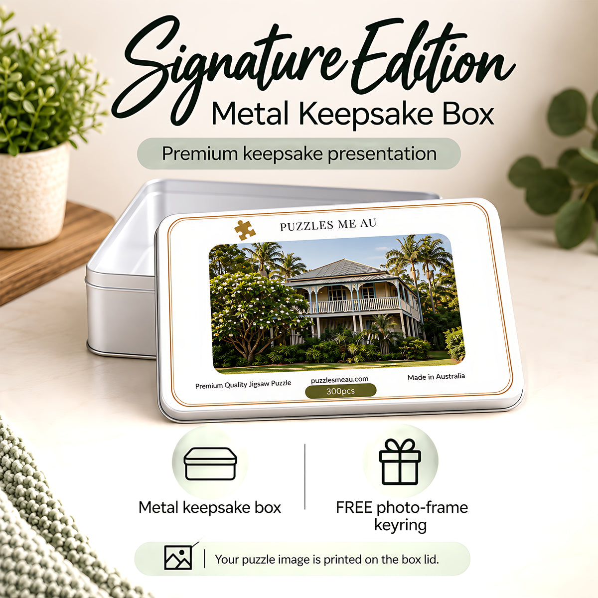 Signature Edition metal keepsake box for Old Queenslander jigsaw puzzle 300 pieces, Puzzles Me AU