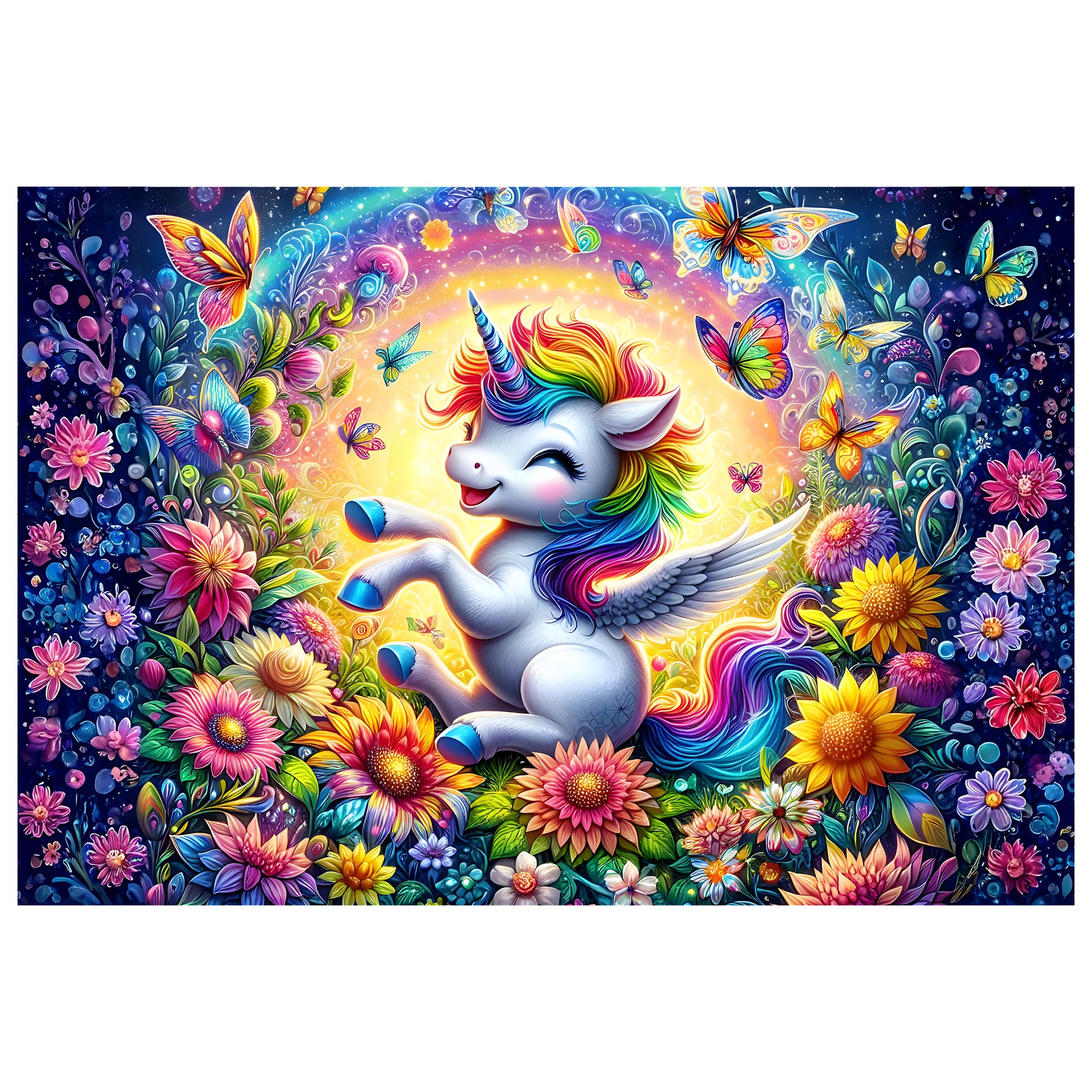 Rainbow Unicorn Garden watercolour artwork print