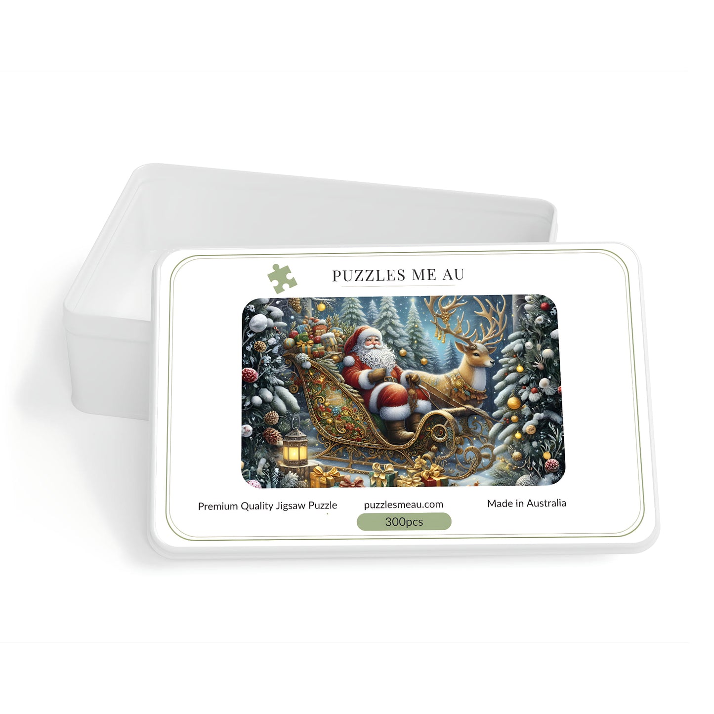 Puzzles Me AU branded box for Santa Sleigh and Reindeer 300-piece jigsaw puzzle - Premium Quality, Made in Australia