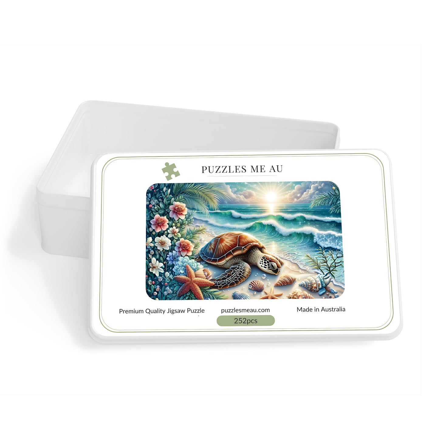 Puzzles Me AU box for sea turtle beach jigsaw puzzle - 252 pieces - premium quality - made in Australia