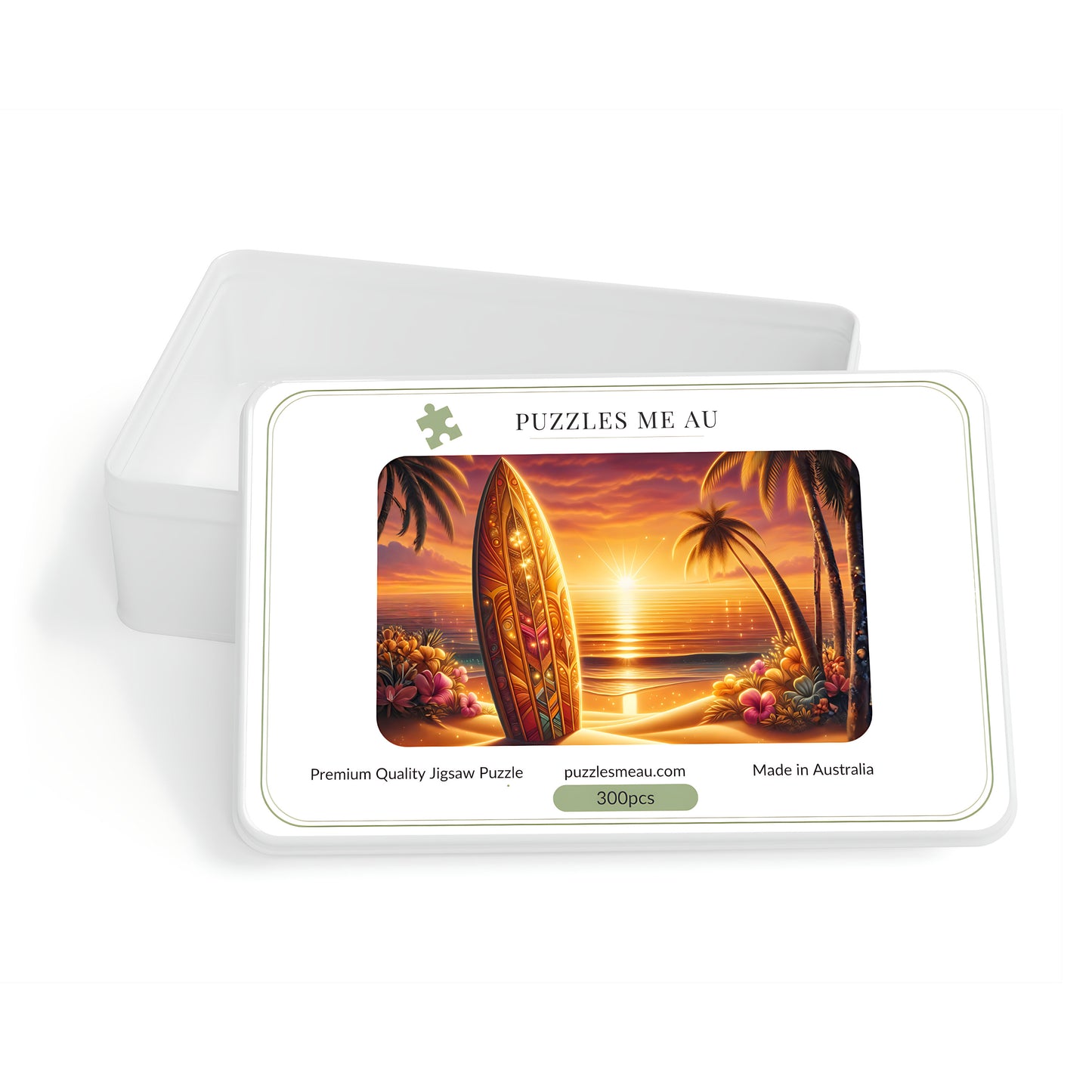 Puzzles Me AU gift box for sunset surfboard beach jigsaw puzzle - 300 pieces - premium quality - made in Australia