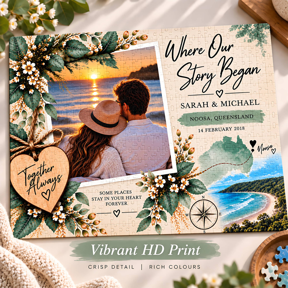 Where Our Story Began personalised photo jigsaw puzzle showing vibrant HD print with crisp detail and rich colours.